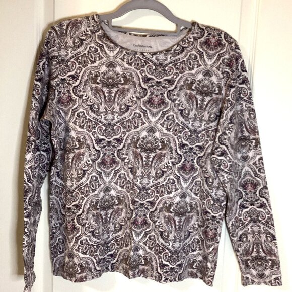 Croft & Barrow Women's Paisley Long Sleeve Crew Neck T-Shirt Top Size M Casual - Picture 1 of 6